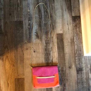 Faux Leather and Suede Chain Crossbody Bag